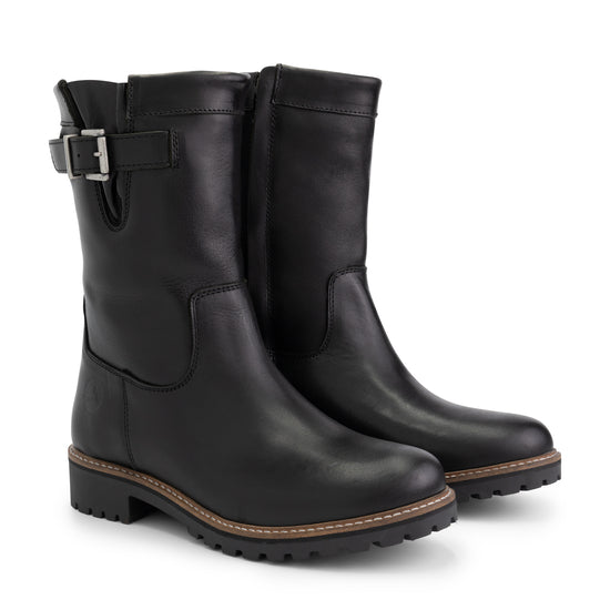 Mid shaft black leather boots best sale