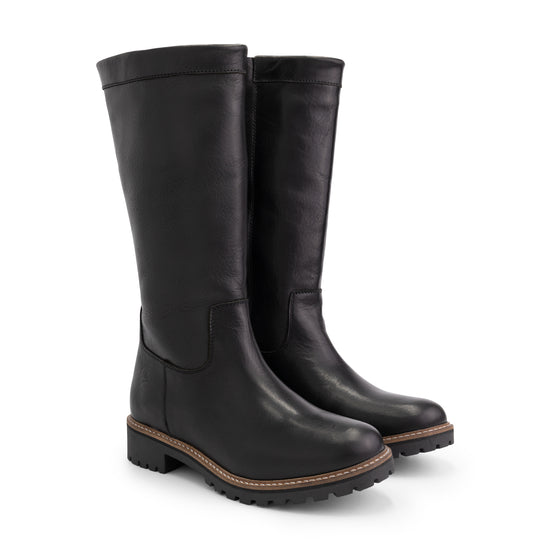 Mid calf black leather boots hotsell